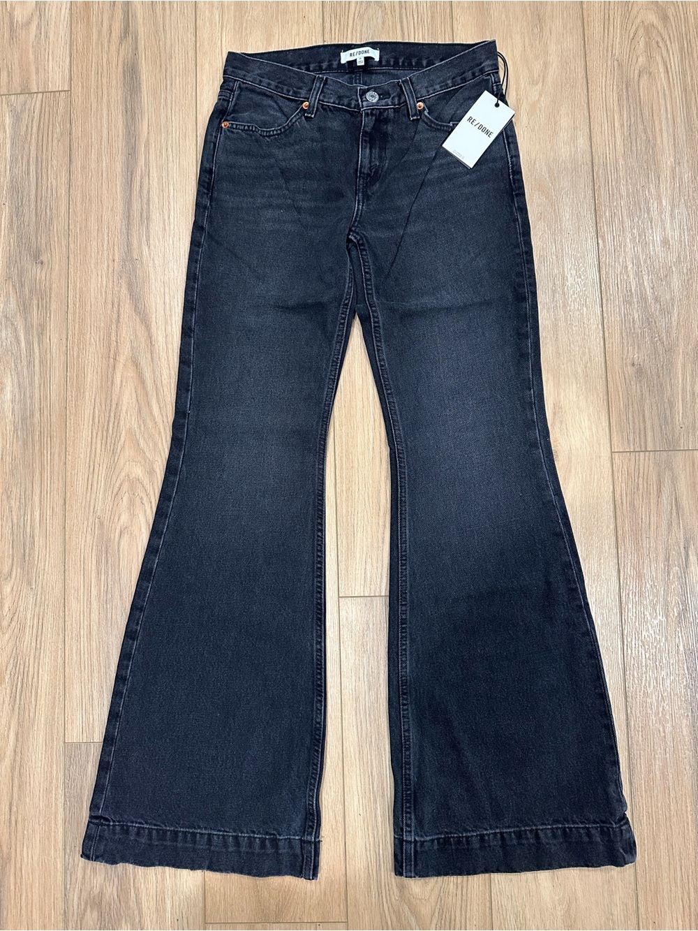 Re/Done Black 70s Low Rise Bell Bottom Jeans. Size: 25 Women’s